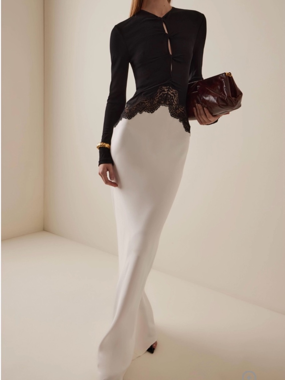 Jersey Splicing Lace Satin Maxi Dress
